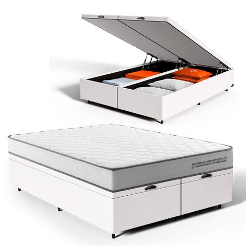 Cama Box Baú King com Colchão de Molas Ensacadas Double Comfort 193x203x62cm