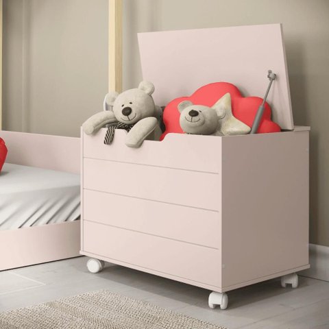 Bau Caixa de Brinquedos Brink com Tampa e Rodizios Rose