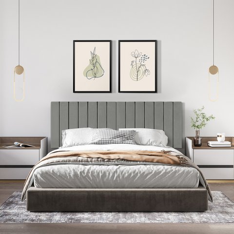Cabeceira Casal Ripada Palito para Quarto - 140 Cm - Cinza Suede