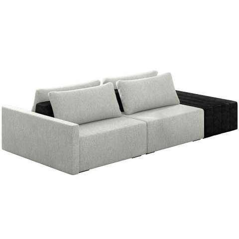 Sofá Ilha Modular para Sala 232cm com Puff Dublin K01 Linho Cinza e Sintético Preto - Lyam Decor