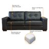 Sofá de Couro 3 Lugares Londres 206cm M06 Cor Preto 450 - Doce Sonho Móveis SOFÁ 2 LUGARES 3 LUGARES - 5
