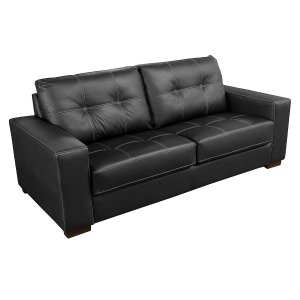 Sofá de Couro 3 Lugares Londres 206cm M06 Cor Preto 450 - Doce Sonho Móveis SOFÁ 2 LUGARES 3 LUGARES