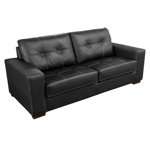 Sofá de Couro 3 Lugares Londres 206cm M06 Cor Preto 450 - Doce Sonho Móveis SOFÁ 2 LUGARES 3 LUGARES