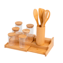 Ver imagem 1 de KIT 6 POTES 250ML,RACK ORGANIZADOR,4 UTENSÍLIOS BAMBU OIKOS