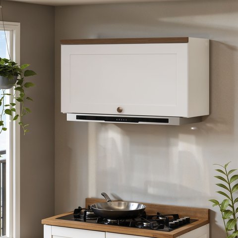 Armário Aéreo Basculante para Cozinha 1 Porta Provençal Iluminata Branco