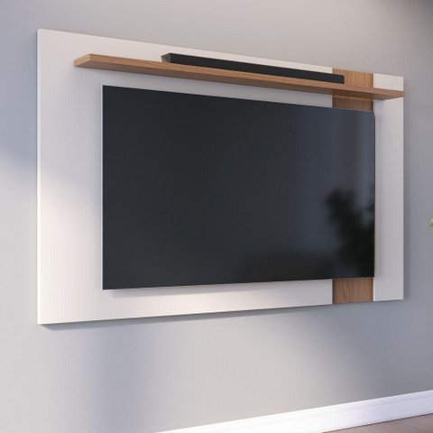 Painel para TV Leme 70" 160-180cm MDP Extensivo Off White Matte Freijó