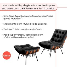 Poltrona Sala Estar Decorativa Costela de Adão com Puff Luxo:poltrona Costela Veludo Preto - 10