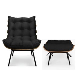 Poltrona Sala Estar Decorativa Costela de Adão com Puff Luxo:poltrona Costela Veludo Preto - 8