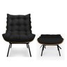 Poltrona Sala Estar Decorativa Costela de Adão com Puff Luxo:poltrona Costela Veludo Preto - 8