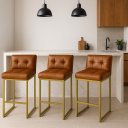 Ver imagem 1 de Banqueta Cozinha Alta com Encosto Industrial Kit 3 Dourado Lirina Pu Whisky C05 - D’Rossi