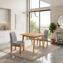 Ver imagem 1 de Conjunto Mesa de Jantar 90x90 Mdf e 2 Cadeiras Blend Linho - Cinza Claro