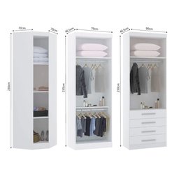 Guarda Roupas Modulado de Canto Diagonal 3 Peças com 5 Portas e 4 Gavetas Alpes Luciane Móveis - 4