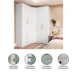 Guarda Roupas Modulado de Canto Diagonal 3 Peças com 5 Portas e 4 Gavetas Alpes Luciane Móveis - 5