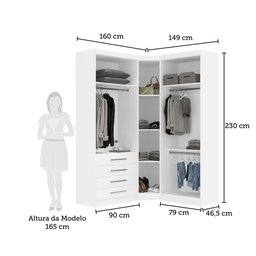 Guarda Roupas Modulado de Canto Diagonal 3 Peças com 5 Portas e 4 Gavetas Alpes Luciane Móveis - 3
