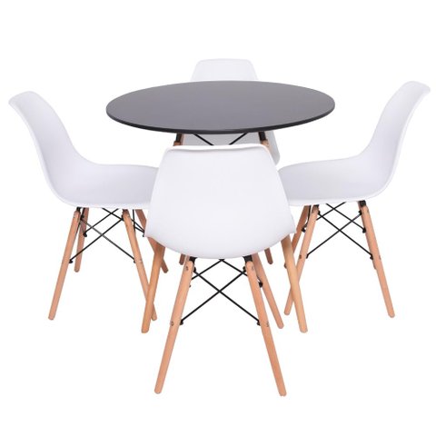Kit 4 Cadeiras Eiffel Brancas + Mesa Redonda 70cm Preto