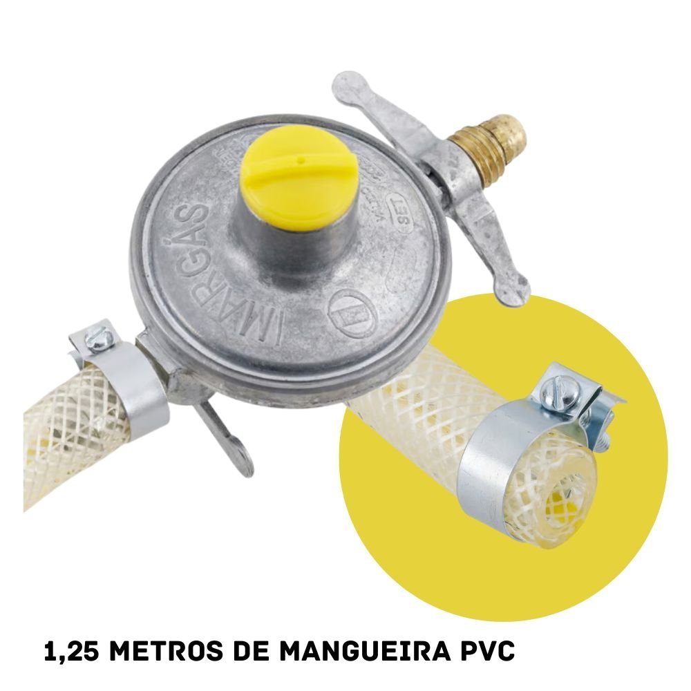 Regulador Registro Válvula Gás de Cozinha 2kg com Mangueira Pvc 1,25m Imargás 2001/05 - 2