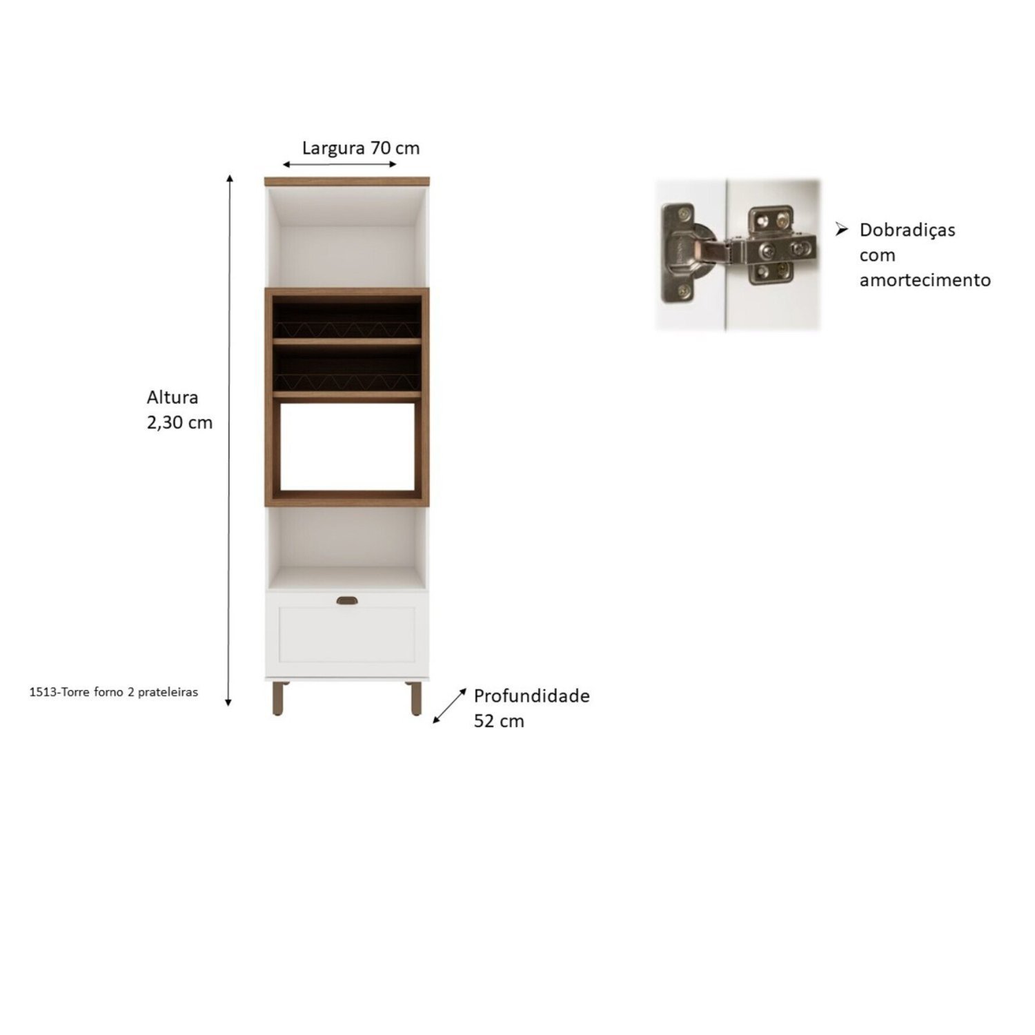 Torre Quente 2 Portas 1 Gaveta 2 Prateleiras 230x70cm Iluminata  - 4