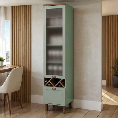 Balcão Cristaleira Para Cozinha com Porta de Vidro Provençal Iluminata 