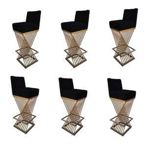 Kit 06 Banquetas Luma Base de Ferro Sued Preto - D'classe Decor