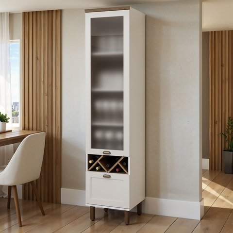Balcão Cristaleira para Cozinha 2 Portas de Vidro Provençal Iluminata Branco/Fosco