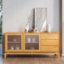 Ver imagem 1 de Buffet Aparador 2 Portas Vidro Canelado 3 Gavetas Madeira Maciça Seiva CabeCasa MadeiraOriginals