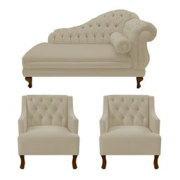 Divã Larissa 150 cm Esquerdo de quem senta e 2 Poltronas Genesis Suede Bege - DL Decor - 1