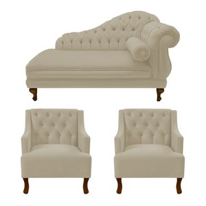 Divã Larissa 150 cm Esquerdo de quem senta e 2 Poltronas Genesis Suede Bege - DL Decor