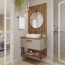 Ver imagem 1 de Gabinete Suspenso com Cuba 01 Porta Duna 80cm Espelho Lua Capuccino e Painel Ripado Freijó MGM