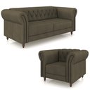 Ver imagem 2 de Conjunto Sala de Estar 1 Sofá Living 180cm e 1 Poltrona Stanford Chesterfield Pés Madeira Couro Capu