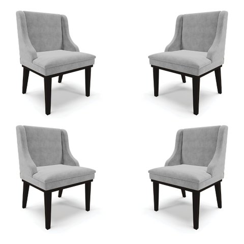 Kit 4 Cadeiras Decorativas Sala de Jantar Base Fixa de Madeira Firenze Suede Cinza/Preto G19 - Gran 