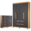 Ver imagem 1 de Guarda Roupa Solteiro Doble 04 Portas e Cômoda Verona Freijo Titanium - Móveis Albatroz