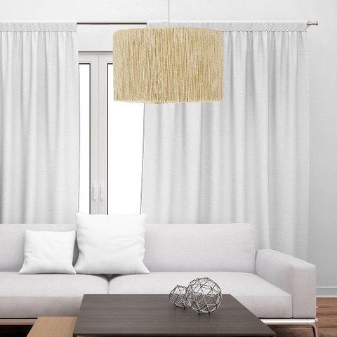 Pendente Sala de Estar Shalon Sisal Natural Vazado Redondo D40 Fio Branco 150cm