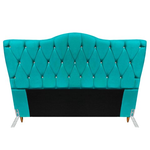 Cabeceira Solteiro Cama Box Quarto Estofada Barcelona 90cm:suede Azul Tiffany