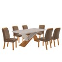 Ver imagem 2 de Conjunto Sala de Jantar Mesa Texas Tampo 180cm Canto Copo de MDF/Vidro e 6 Cad Athenas Off White/Capuccino/Marromle/Serig.