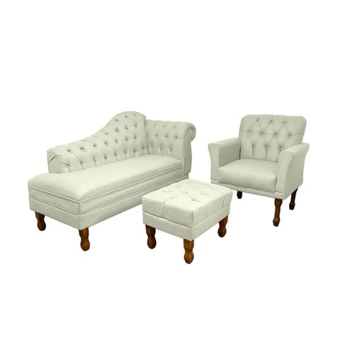 Kit Divâ Luiza 1.40 + 1 Poltrona Suelen + 1 Puff Luiz Xv Decorativo