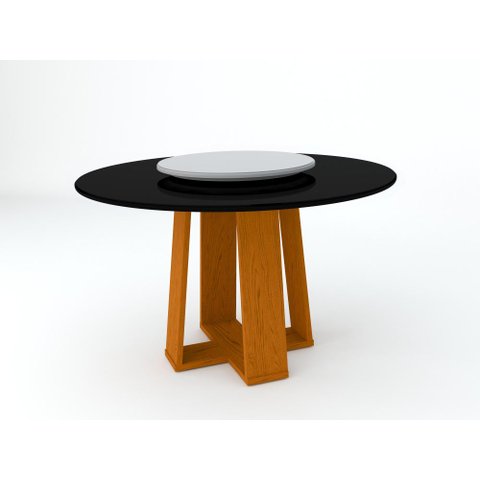 Mesa de Jantar Redonda Isabela 1,35m com Tampo Giratório Ypê/preto/off White - New Ceval