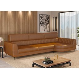Sofá com Chaise 3 Lugares 260cm Flames Courino Caramelo - Sallar Home - 2