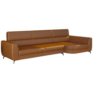 Sofá com Chaise 3 Lugares 260cm Flames Pu Caramelo - Sallar Home