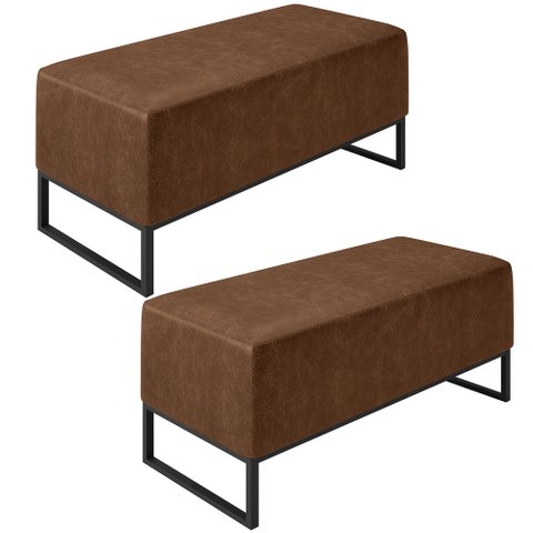 Kit 02 Puff Decorativo Para Sala de Estar Cléo W01 Base de Ferro 90cm Couríssimo Marrom - Lyam