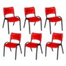 Kit 6 Cadeiras Iso Fixa Plástico Empilhável Aço Tubo Oblongo Cor Vermelho-iso - 1