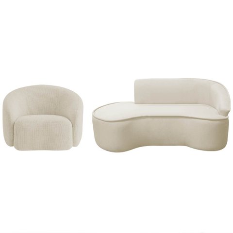 Kit Divã Recamier Orgânico Marrocos 180cm Lado Esquerdo e 1 Poltronas Amore Bouclé