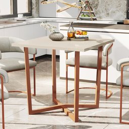 Mesa de Jantar 80x80 4 Lugares Valence Industrial Pés em Aço - Cobre/off White - 2