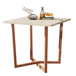 Mesa de Jantar 80x80 4 Lugares Valence Industrial Pés em Aço - Cobre/off White - 1