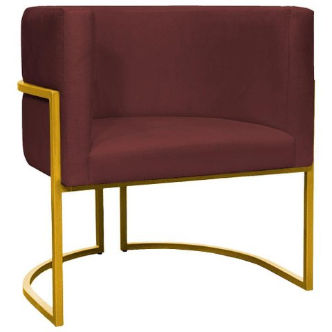 Poltrona Decorativa Recepção Luna Suede Cores Base de Ferro Dourada - Bordô, Suede
