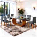 Ver imagem 1 de Conjunto Sala de Jantar Stone 8 Lugares Tampo em Vidro Veludo Chumbo 220cm Bom Pastor Móveis