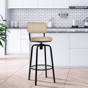 Banqueta Preto Assento Bege Metalizado 