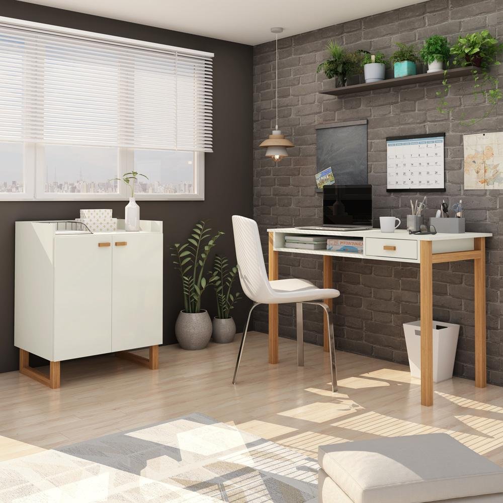 Conjunto Home Office Escrivaninha Com Balcão Multiuso Connect Off White ...