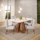 Ver imagem 1 de Conjunto de Mesa Kiara 120cm Freijó Off White e 04 Cadeiras Yasmin Freijó Linho Neblina DJ Móveis