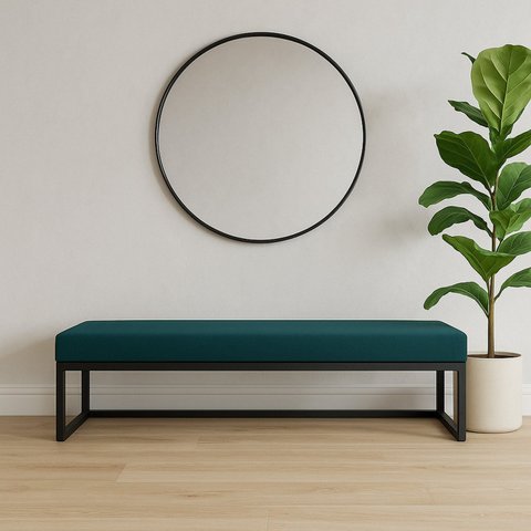 Puff Ted 100 Cm Base Preta Linho Azul