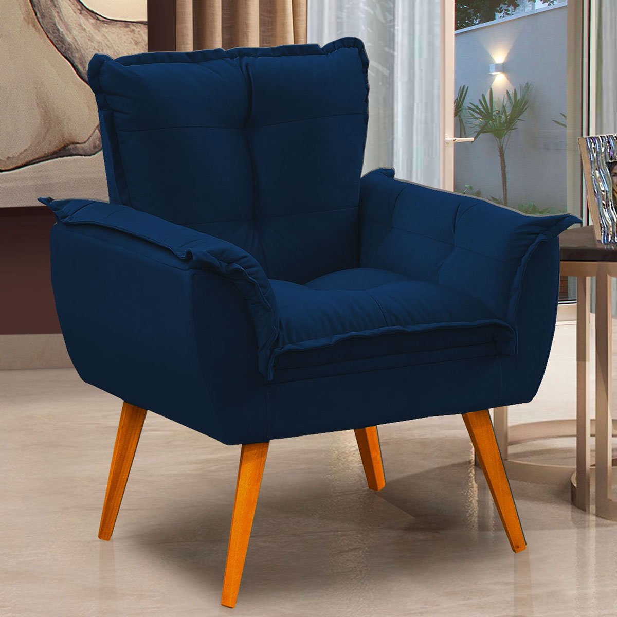 Poltrona Opala Decorativa Para Sala Cm P S Palito Madeira Veludo Azul S Sof Madeiramadeira